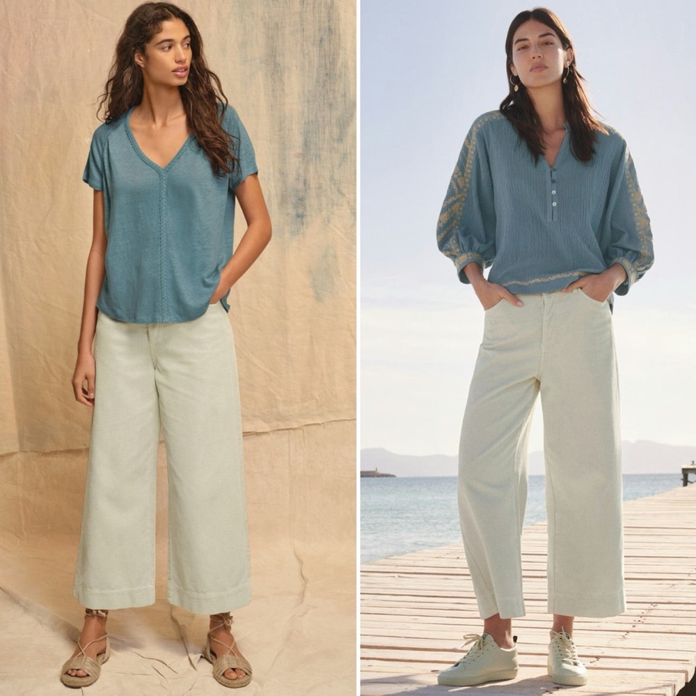 NWT WRAP London Wide-leg cord trousers Cotton & linen cord in ice grey size US 6